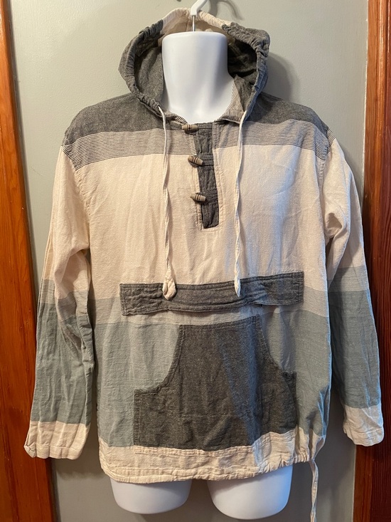 Ark Imports Other - ARK IMPORTS Nepal Boho Cotton Hooded Kangaroo Wooden Button Hippie Coastal Top